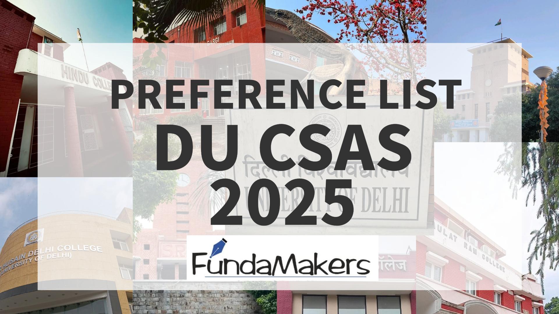Preference List 2025 DU CSAS – Course-Wise College Rankings